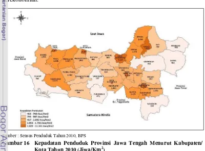 Gambar 16 Kepadatan Penduduk Provinsi Jawa Tengah Menurut Kabupaten/ 