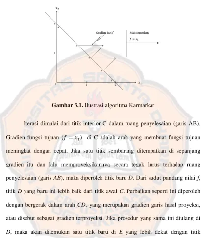 Gambar 3.1. Ilustrasi algoritma Karmarkar 