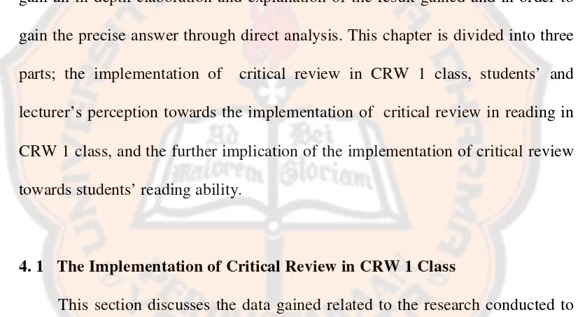 figure out critical review implemented in CRW 1 class. The discussion covers the 