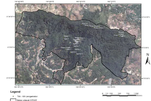 Gambar 1 Peta penyebaran rayap di Hutan Pendidikan Gunung Walat