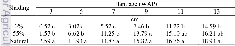 Table 4. Effect of Shading Conditions on “Plant Height” of Kaempferia 