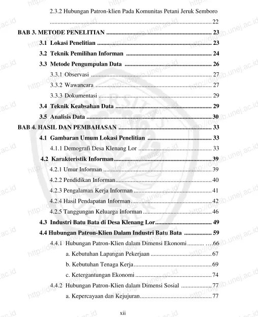 Gambaran Umum Lokasi Penelitian  ..........................................  33 4.1.1 Demografi Desa Klenang Lor  ...............................................