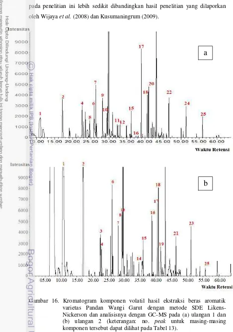 Gambar 16. Kromatogram komponen volatil hasil ekstraksi beras aromatik 