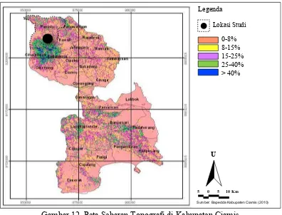 Gambar 12. Peta Sebaran Topografi di Kabupaten Ciamis 