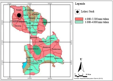 Gambar 19. Peta Sebaran Curah Hujan di Kabupaten Ciamis 