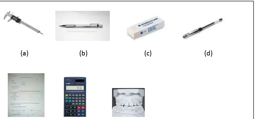 Gambar 6. Alat-alat penelitian: a. kaliper digital, b. Pensil mekanik, c. Penghapus,    