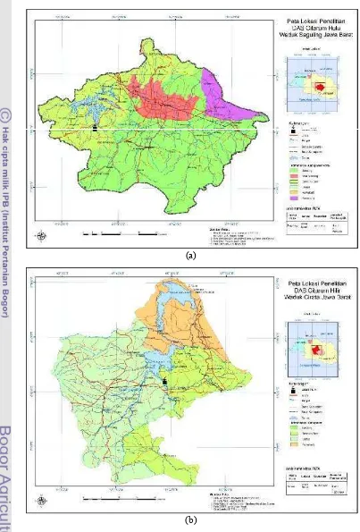 Gambar 8 Lokasi penelitian: (a) DAS PLTA Saguling dan (b) DAS PLTA Ciratadi Provinsi Jawa Barat.