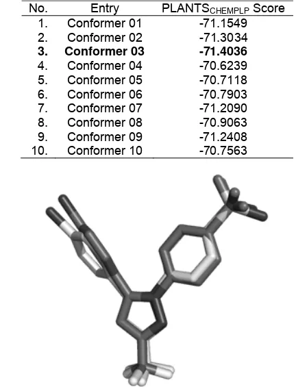 Table 1. The scores of the best pose of each input conformer of the molecular docking results 