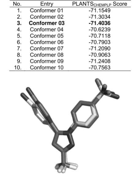 Table 1. The scores of the best pose of each input conformer of the molecular docking results 