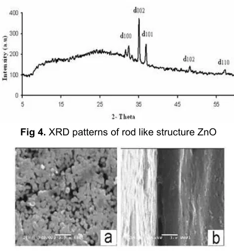 Fig 4. XRD patterns of rod like structure ZnO