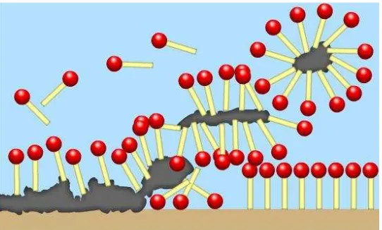 Gambar 4. Kotoran terangkat dari permukaan kain oleh surfaktan    (http://infotambang.com/)