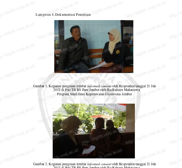 Gambar 1. Kegiatan pengisian lembar http://digilib.unej.ac.id/2012 di Poli TB RS Paru Jember oleh Ika Rahayu Mahasiswa Program Studi Ilmu Keperawatan Universitas Jember 