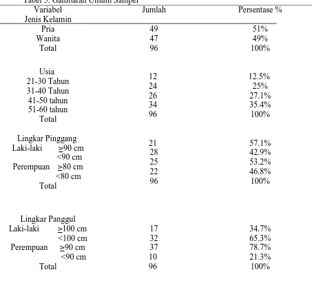 Tabel 5. Gambaran Umum Sampel Variabel 