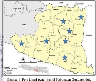 Gambar 4  Peta lokasi penelitian di Kabupaten Gunungkidul, 
