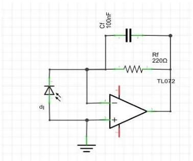 Gambar 16. Rangakaian Transimpedance Amplifier sebagai rangkaian pengondisi sinyal fotodiode 
