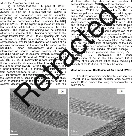 Fig. 3a shows that the RBM peak of SWCNTRetracted-1