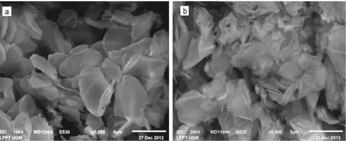 Fig 10. SEM photograh of Ni-Zn LHS before (a) and after (b) adsorption