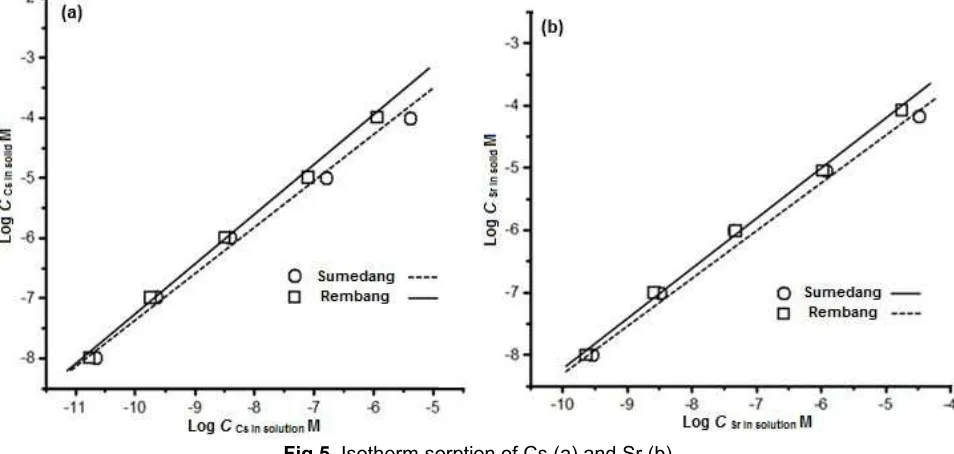 Fig 5. Isotherm sorption of Cs (a) and Sr (b)