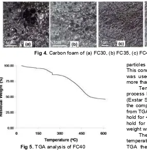 Fig 4. Carbon foam of (a) FC30, (b) FC35, (c) FC40, (d) FC45 and (e) FC50