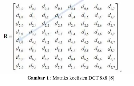 Gambar 1 : Matriks koefisien DCT 8x8 [8] 