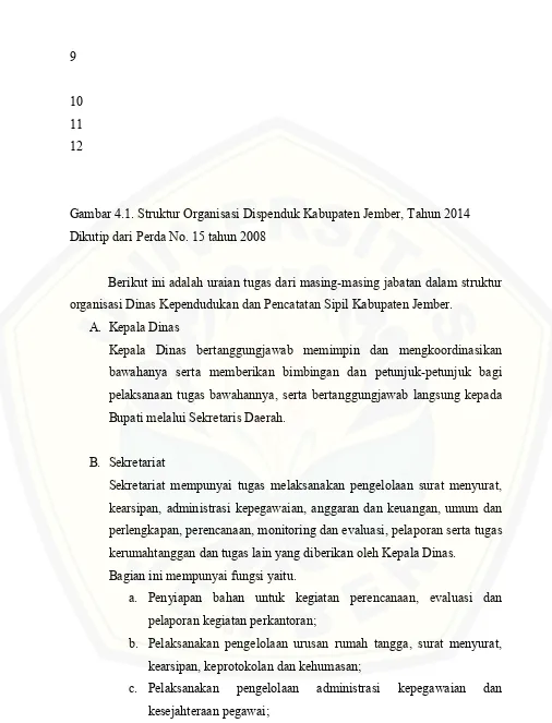 Gambar 4.1. Struktur Organisasi Dispenduk Kabupaten Jember, Tahun 2014