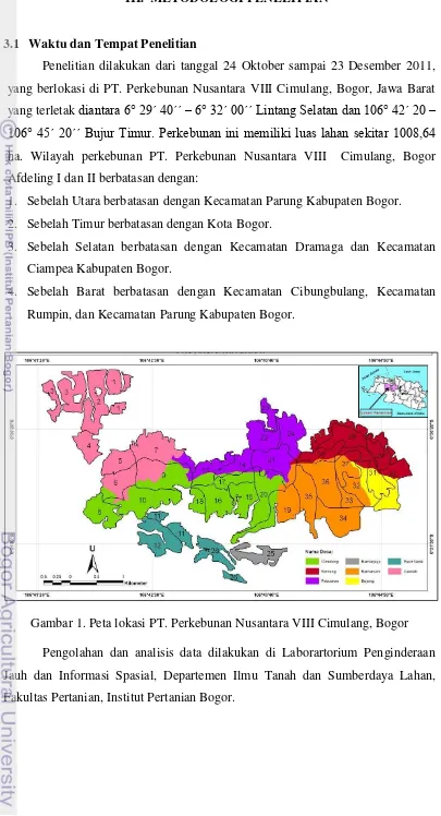 Gambar 1. Peta lokasi PT. Perkebunan Nusantara VIII Cimulang, Bogor 