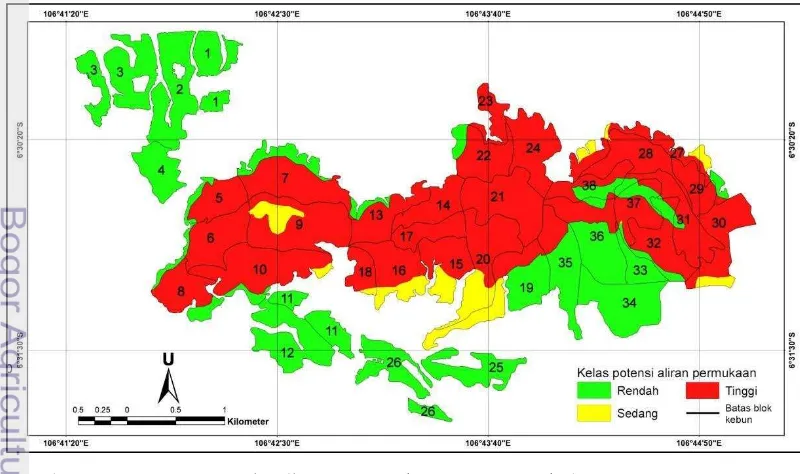 Gambar 10. Peta potensi aliran permukaan PT. Perkebunan Nusantara VIII  