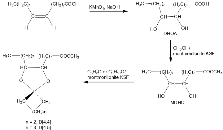 Fig 2. Scheme of synthesis of D[4.4] and D[4.5] compounds from oleic acid