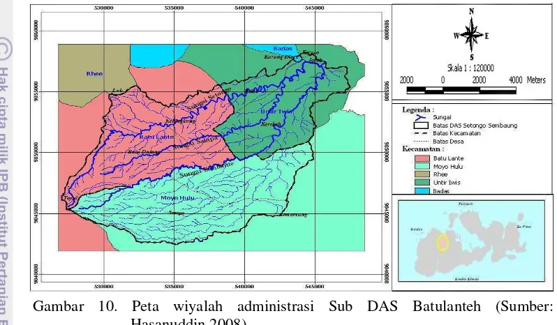 Gambar 10. Peta wiyalah administrasi Sub DAS Batulanteh (Sumber: 