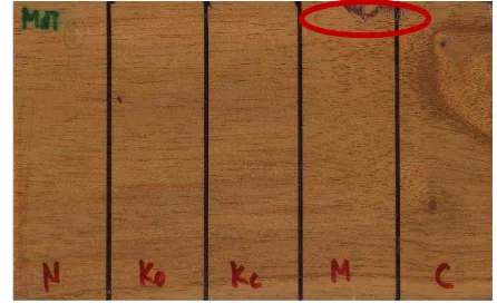 Gambar 14. Poor adhesion pada permukaan kayu. 