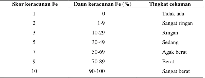 Tabel  3.1.  Skor gejala keracunan besi pada tanaman padi 