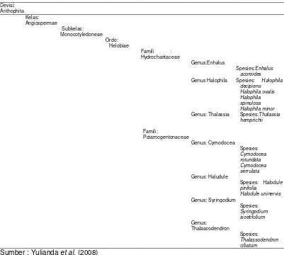Tabel 2  klasifikasi jenis lamun di perairan Indonesia  