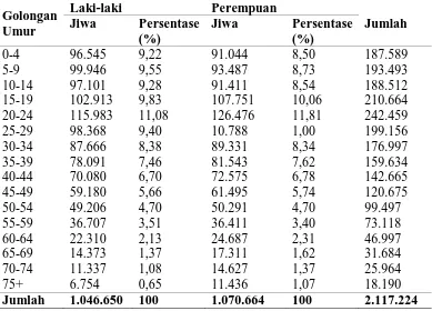 Tabel 4. Jumlah Penduduk Kota Medan menurut Kelompok Umur dan Jenis    Kelamin Tahun 2011 
