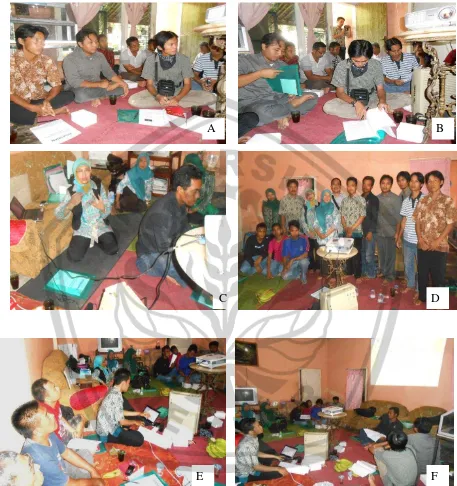 Gambar 1. Pelatihan Manajemen Usahatani jamur tiram di Banjarsengon. A dan B.Pak Hoesain dan C