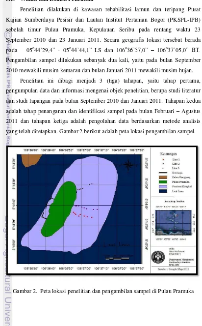 Gambar 2.  Peta lokasi penelitian dan pengambilan sampel di Pulau Pramuka 