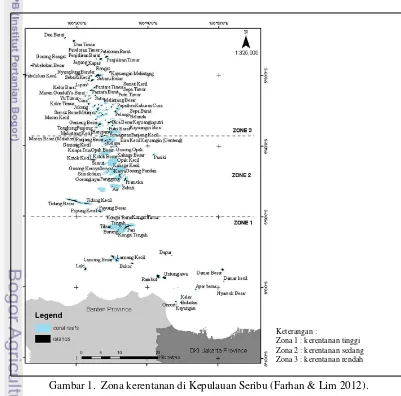 Gambar 1.  Zona kerentanan di Kepulauan Seribu (Farhan & Lim 2012). 