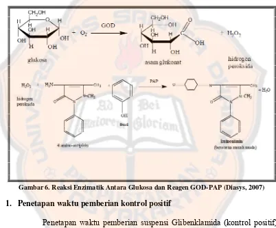 Gambar 6. Reaksi Enzimatik Antara Glukosa dan Reagen GOD-PAP (Diasys, 2007) 