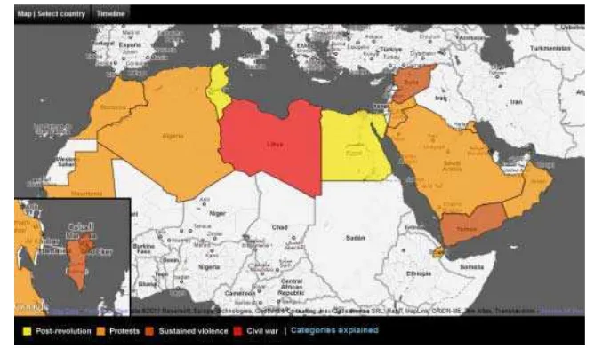 Gambar 3. Peta Persebaran gelombang Arab Spring  