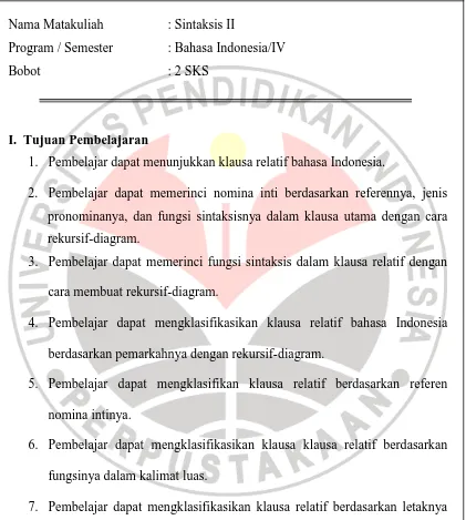 Tabel 5.1 Model  Pembelajaran Klausa Relatif Bahasa Indonesia dengan Teknik Rekursif-