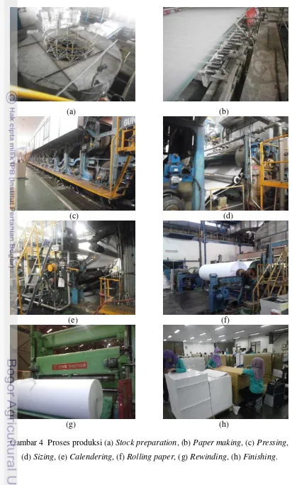 Gambar 4  Proses produksi (a) Stock preparation, (b) Paper making, (c) Pressing, 