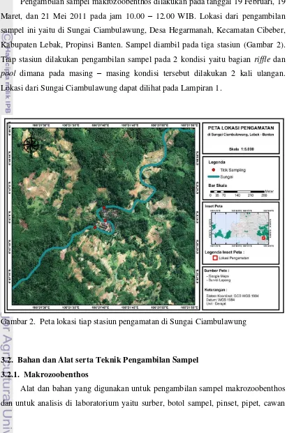 Gambar 2.  Peta lokasi tiap stasiun pengamatan di Sungai Ciambulawung  
