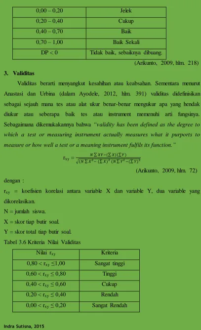 Tabel 3.6 Kriteria Nilai Validitas 
