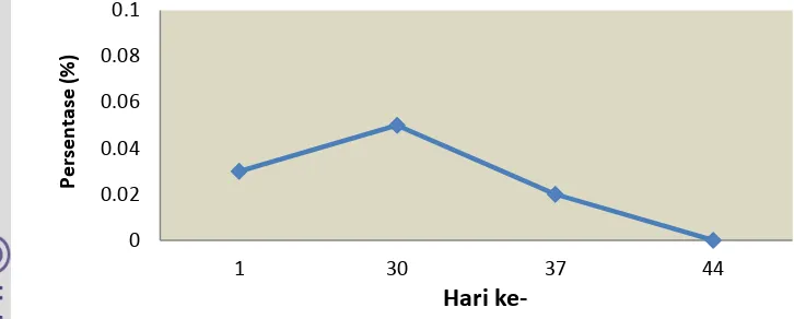 Gambar 12 Rata-rata persentase Babesia sp. pada musang luak selama 44 hari 