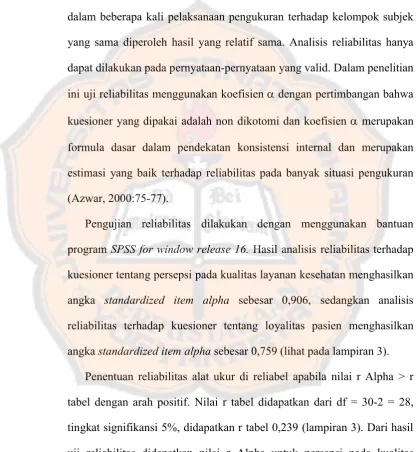 tabel dengan arah positif. Nilai r tabel didapatkan dari df = 30-2 = 28, 