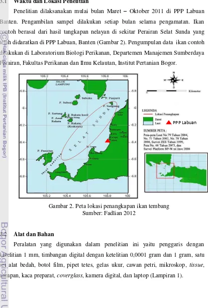 Gambar 2. Peta lokasi penangkapan ikan tembang  