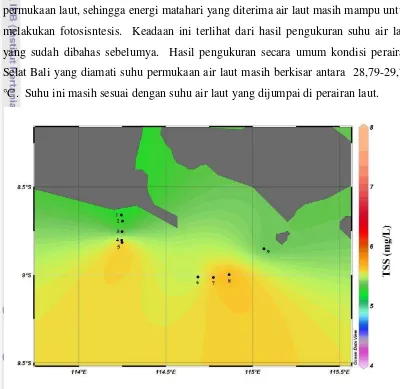 Gambar 12.   Sebaran melintang TSS lapisan termoklin di bagian selatan Selat Bali 