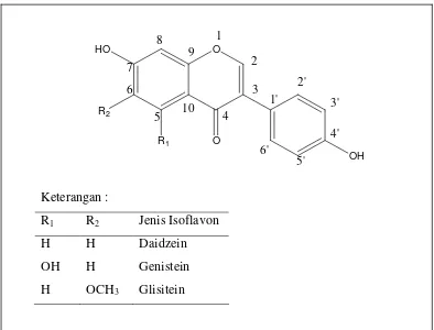 Gambar 3. Struktur Kimia Isoflavon Aglikon (Liu, 1997) 