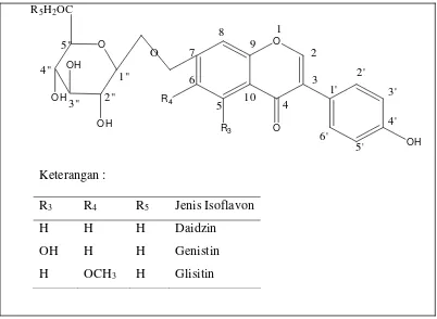 Gambar 4. Struktur Kimia Isoflavon Glikosida (Liu, 1997) 