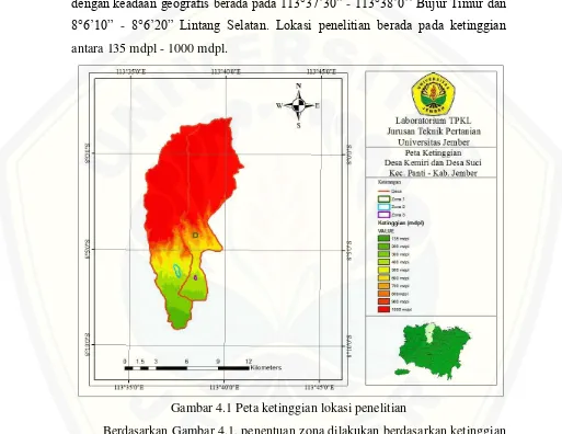 Gambar 4.1 Peta ketinggian lokasi penelitian 