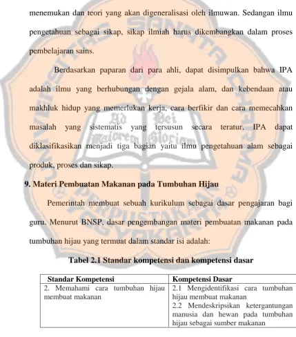 Tabel 2.1 Standar kompetensi dan kompetensi dasar 